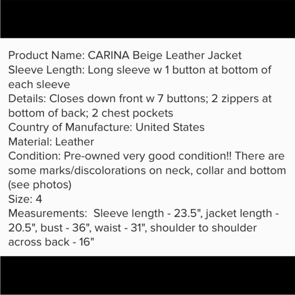 Carina New York cream leather jacket - Picture 2 of 15